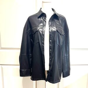 Anthropologie Entro Black Oversized Lightweight Faux leather Shirt Jacket Sz S